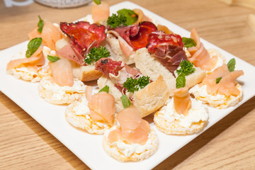 Canapes with smoked salmon and cream cheese 