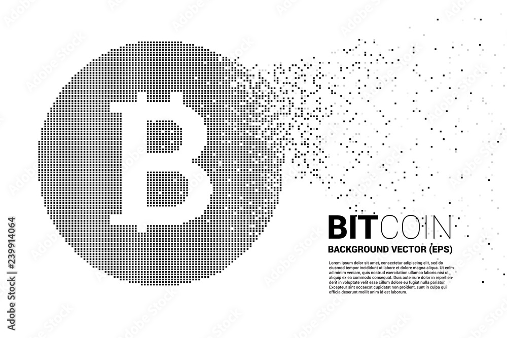 Poster vector bitcoin icon from small square pixel. concept for cryptocurrency technology and digital finan