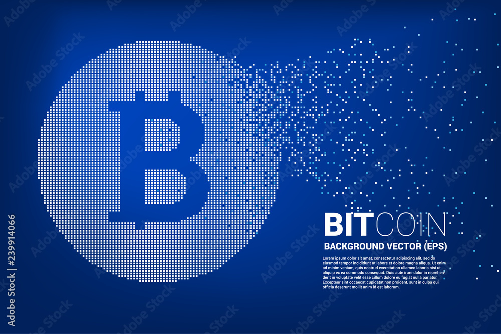 Poster Vector bitcoin icon from small square pixel. Concept for cryptocurrency technology and digital financial .