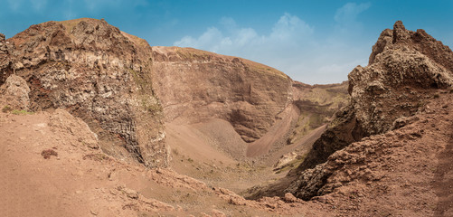 Mount Vesuvius Panorama: volcano crater with stones, ashes and solidified lava