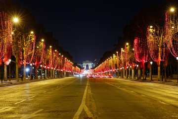 Paris, France - December 13, 2018: Champs Elysees with Christmas lights in Paris