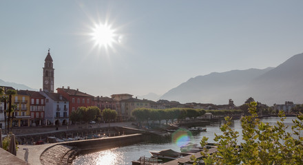 Naklejka premium panoramic view of the piazza in Ascona during a sunny day