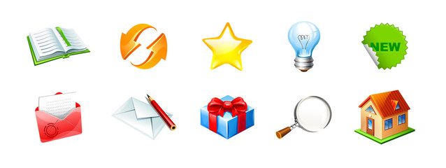 vector set of icons for web site or advertisement mail, lamp and gift