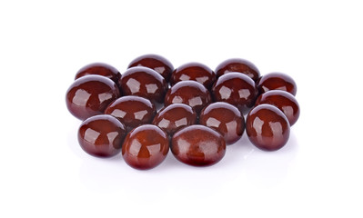 chocolate covered coffee beans on white background