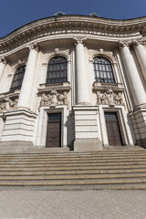 SOFIA, BULGARIA - MARCH 17, 2018: Facade of University of Sofia St. Kliment Ohridski, Bulgaria