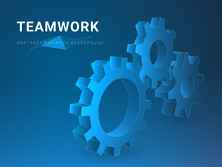 Abstract modern business background vector depicting teamwork in shape of cogwheels on blue background.