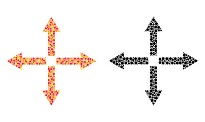 Dot expand arrows mosaic icons. Vector expand arrows icons in multi-colored and black versions. Collages of casual round elements. Vector compositions of expand arrows icons formed of casual dots.