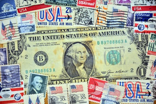 Sellos y billetes de Estados Unidos vintage