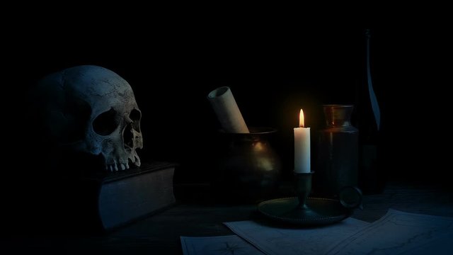 Candle On Table In Historic Setting