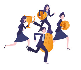 business women with set icons