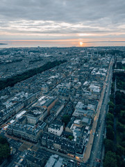 aerial shot of Edinburgh, Scotland in the morning