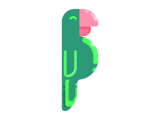 Parrot. Exotic bird. Minimalistic design for label, badge, logo. Isolated on white background. Flat vector illustration.