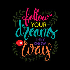 Follow your dreams they know the way. Motivational quote.