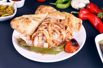 turkish tavuk döner kebab with rice