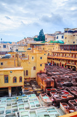 Traditional tannery in ancient medina of Fez, Morocco