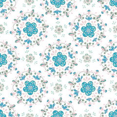 Blue Floral Mandala Pattern with White Background
