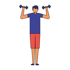 man practicing exercise with dumbbells
