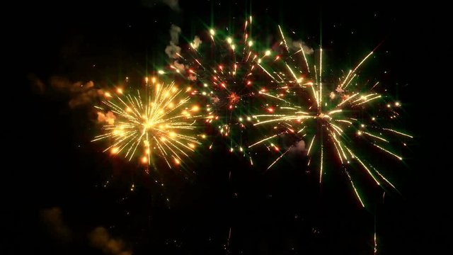Brightly colorful fireworks in the night sky. Bright festive salute flashes perfectly complement the festive atmosphere. looped