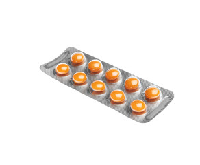 Pills in blister pack on white background