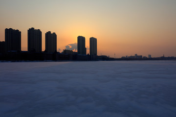 Urban buildings in the snow, China