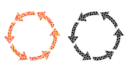 Dot rotate ccw mosaic icons. Vector rotate ccw pictograms in colorful and black versions. Collages of arbitrary round elements. Vector collages of rotate ccw icons made of irregular round dots.