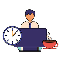 Fototapeta na wymiar businessman working computer clock and coffee