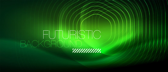 Neon glowing lines, magic energy space light concept, abstract background wallpaper design