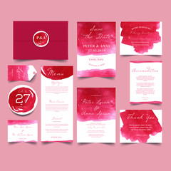 watercolor red splash wedding invitation