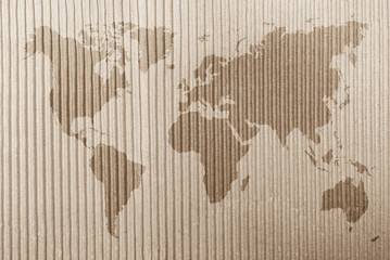Fototapeta na wymiar World Map vintage pattern on paper background in color tone/ Natural Recycled Paper Texture.