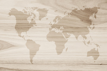 World map vintage pattern  for background in color tone/Wood brown texture background. wood all antique cracking furniture painted weathered white vintage peeling wallpaper.