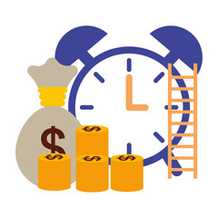 business clock coins and money bag