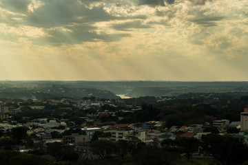 panoramic view of the city and sunbeans