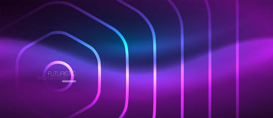 Neon glowing lines, magic energy space blue light concept, abstract background wallpaper design