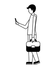 businessman with briefcase using cellphone