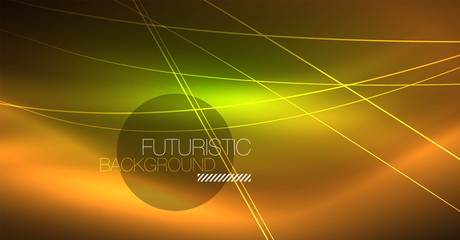 Digital technology abstract background - neon geometric design. Abstract glowing lines. Colorful techno background. Futuristic shape.