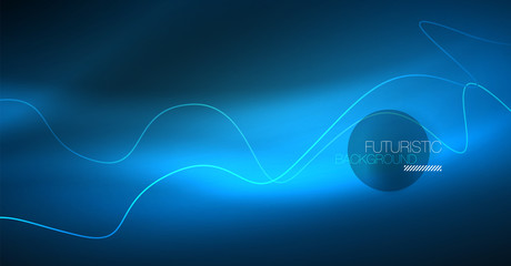 Glowing abstract wave on dark, shiny motion, Christmas and New Year magic space light. Techno abstract background