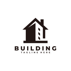 Building real estate logo, house and skyscraper vector icon