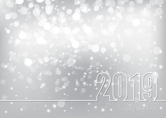 Happy New Year 2019 theme with abstract silver bokeh festive background, Vector illustration