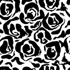 Abstract grunge ink seamless flower background. Roses black brush pattern. Vector illustration.
