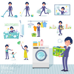 flat type blue suit curly hair men_housekeeping