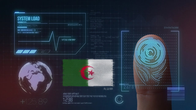 Finger Print Biometric Scanning Identification System. Algeria Nationality - Powered by Adobe