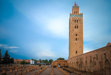 Fototapeta na wymiar A view of the Koutoubia Mosque in the evening. Marrakesh, Morocco.