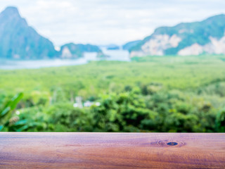 Empty wooden table top bar on seascape background