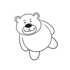 black and white happy bear standing on one leg vector drawing