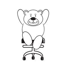 black and white cute bear sitting on chair and raising hands vector drawing

