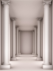 Obraz premium Empty white roman greek column corridor minimalist interior background. Creative design minimal concept, 3D rendering illustration.