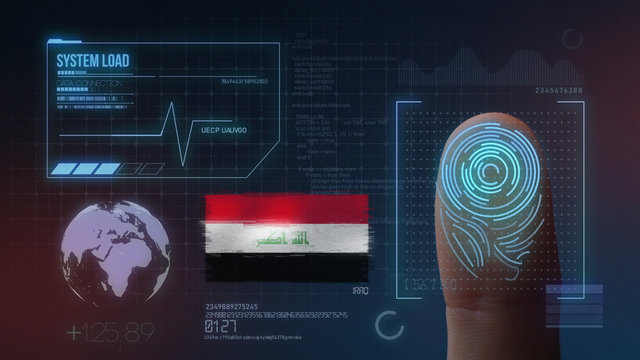 Finger Print Biometric Scanning Identification System. Iraq Nationality - Powered by Adobe
