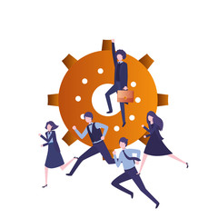 gear with group of businessmen avatar character