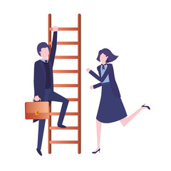 business couple with stair avatar character