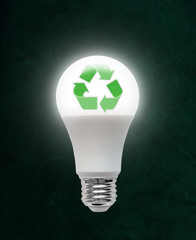 Illuminated LED Light Bulb With Recycle Symbol Inside